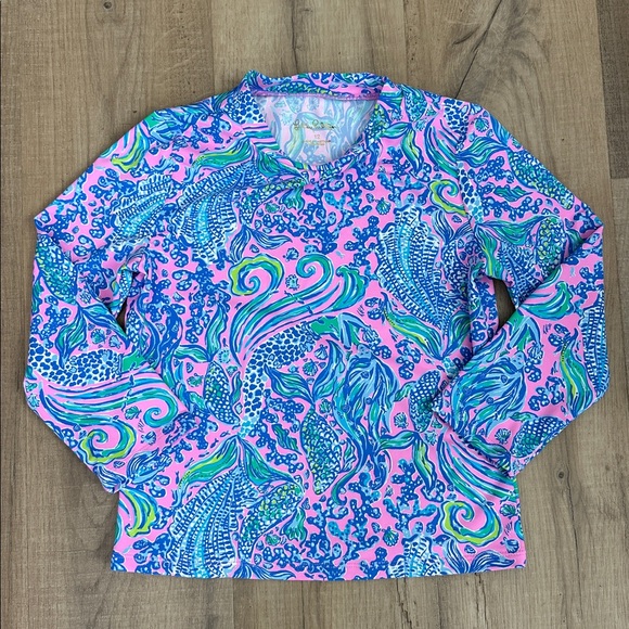 Lillly Pulitzer Girls Bobby Rashguard Top Lilac Rose Size 12 - Picture 1 of 8